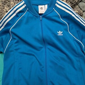 Adidas Teal Track Jacket with White Stripes